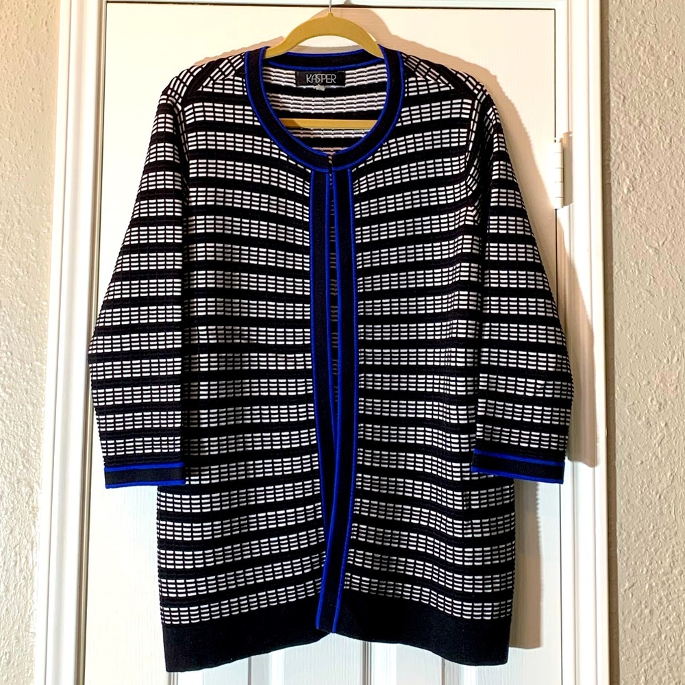 Jasper Black and White Sweater with Blue Trim